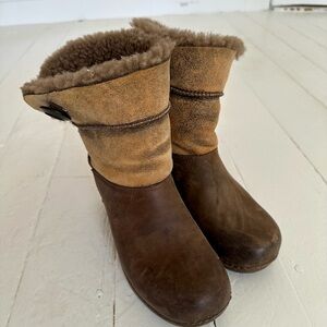 Dansko Stormy Brown Leather & Suede Shearling-Lined Roll Down Ankle Boots Sz 37